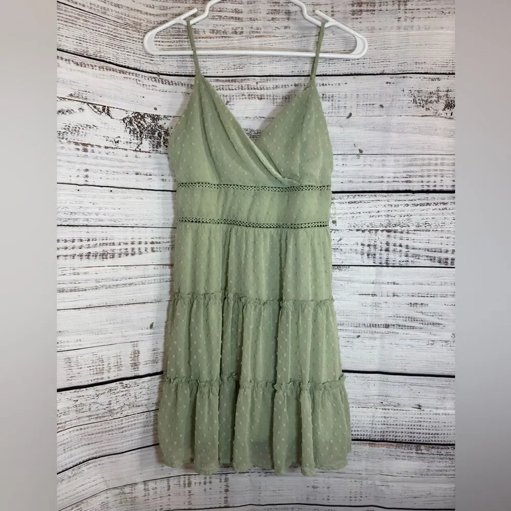 Altar’d state Dress Womens Size Medium chiffon lace tiered Sage‎ Green Mini